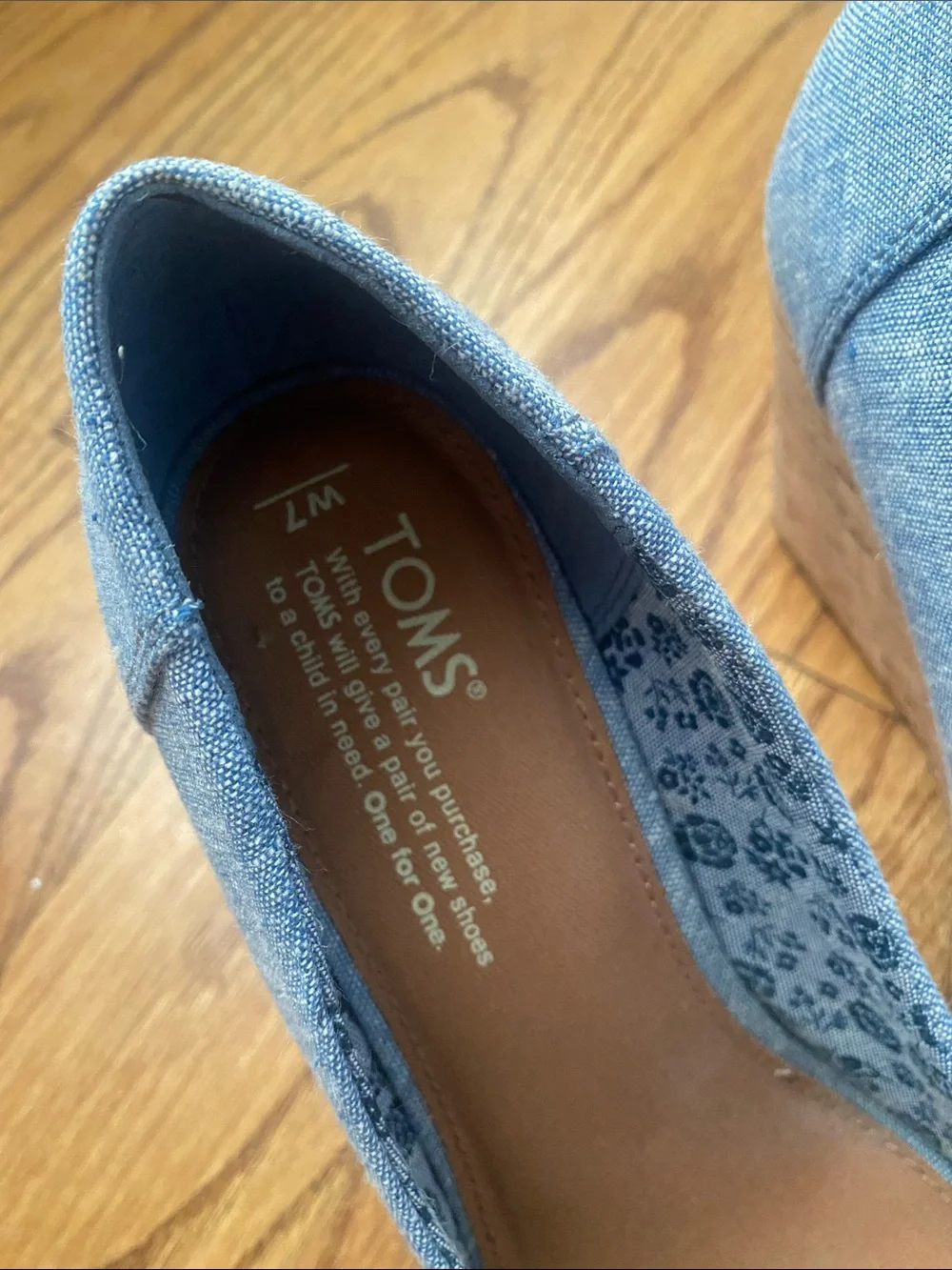 TOMS Light Blue Chambray Peep-Toe Heels
